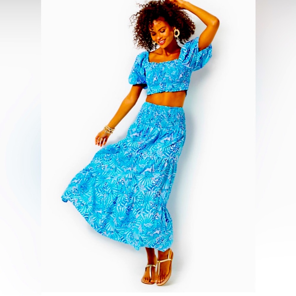 Lilly Pulitzer Aston Maxi Set Print By the Seahorse size XL Amalfi Blue